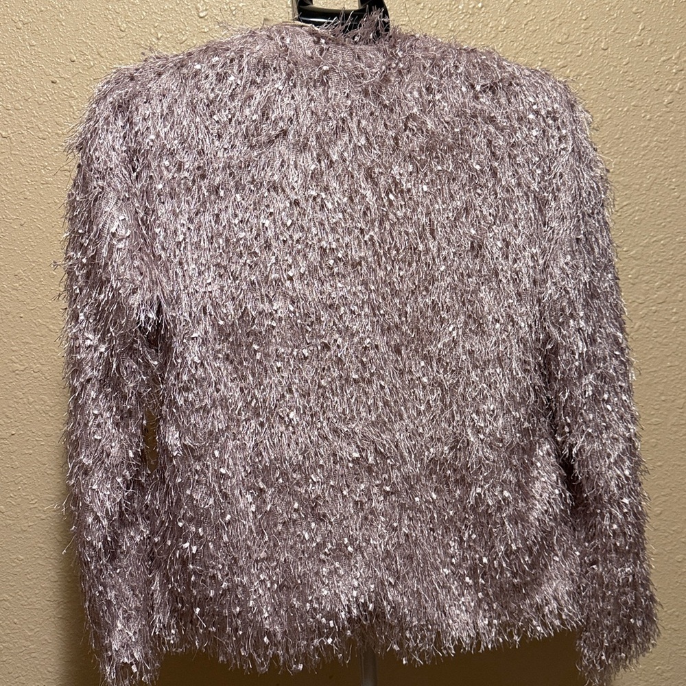 Shaggy eyelash yarn open front lavendar cardigan by Mystree Women’s Medium nwt - Picture 6 of 10